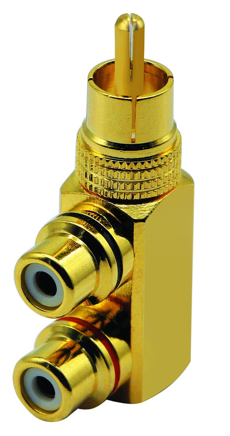 zdyCGTime RCA Splitter Adapter,90 Degree Right Angle RCA Male to 2 RCA Female Plug Audio Video Splitter Adapters Gold-Plated Metal Connector M/F(2 Pack) - Image 3
